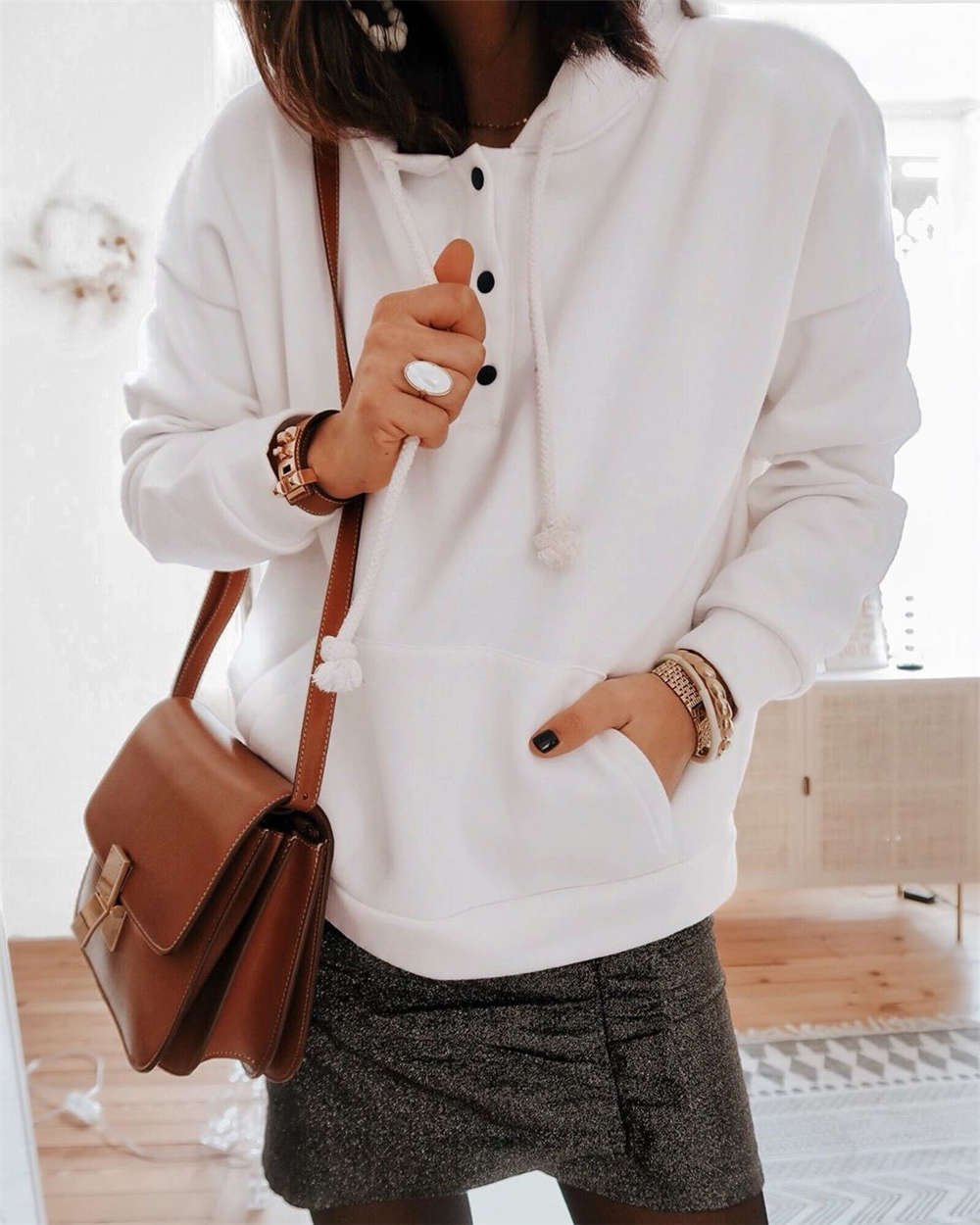 Damen Hoodie mit Knopfleiste und lässigem Schnitt R&B