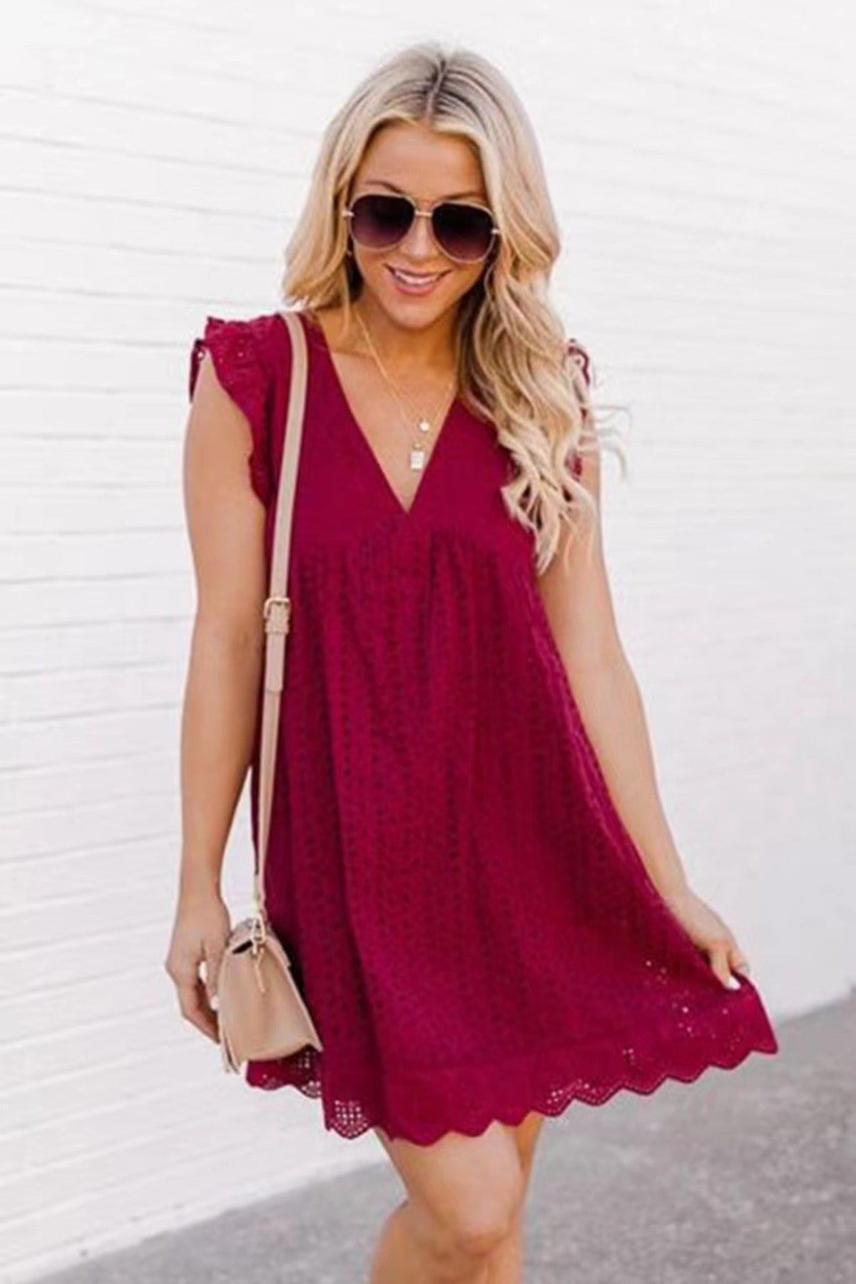 R&B | Jacquard-Kleid mit hohlem V-Ausschnitt aus Spitze