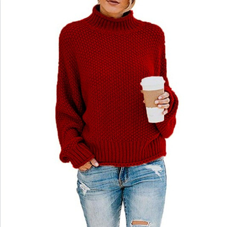 Damen Grobstrickpullover mit hohem Kragen und lässigem Schnitt
