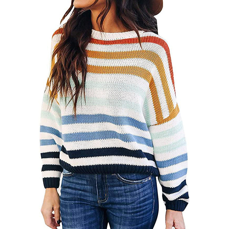 Damen Strickpullover mit modernem Streifenmuster und lässigem Schnitt R&B