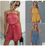 Damen Off-Shoulder Spielanzug mit Rüschendetails und Bindegürtel R&B