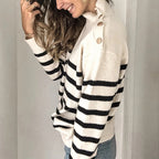 Damen Strickpullover mit Rollkragen und modischen Streifen R&B