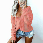 Damen Strickpullover mit tiefem V-Ausschnitt und lässigem Schnitt