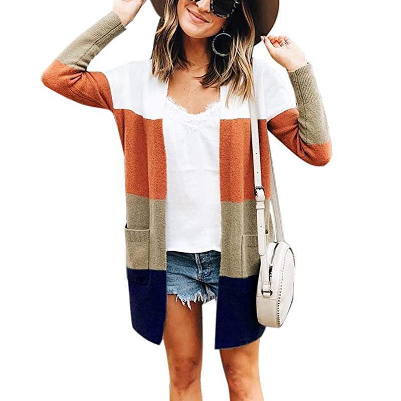 Damen Strickjacke mit modernen Farbblöcken und Taschen R&B