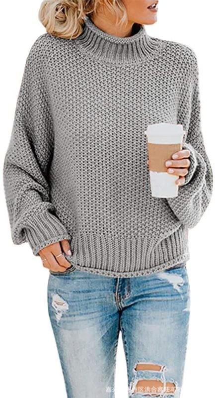 Damen lässiger Rollkragenpullover mit strukturiertem Strickmuster R&B