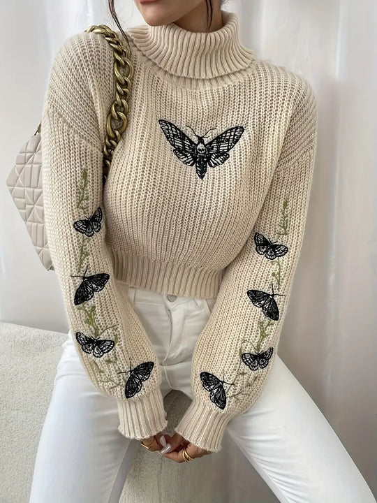R&B | Sweater mit Schmetterlingsmuster und hohem Kragen - Elegante Damenmode