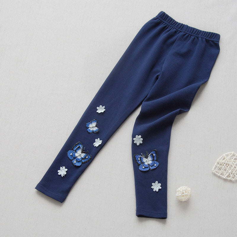 Mädchen Leggings mit bunten Schmetterlingsstickereien R&B