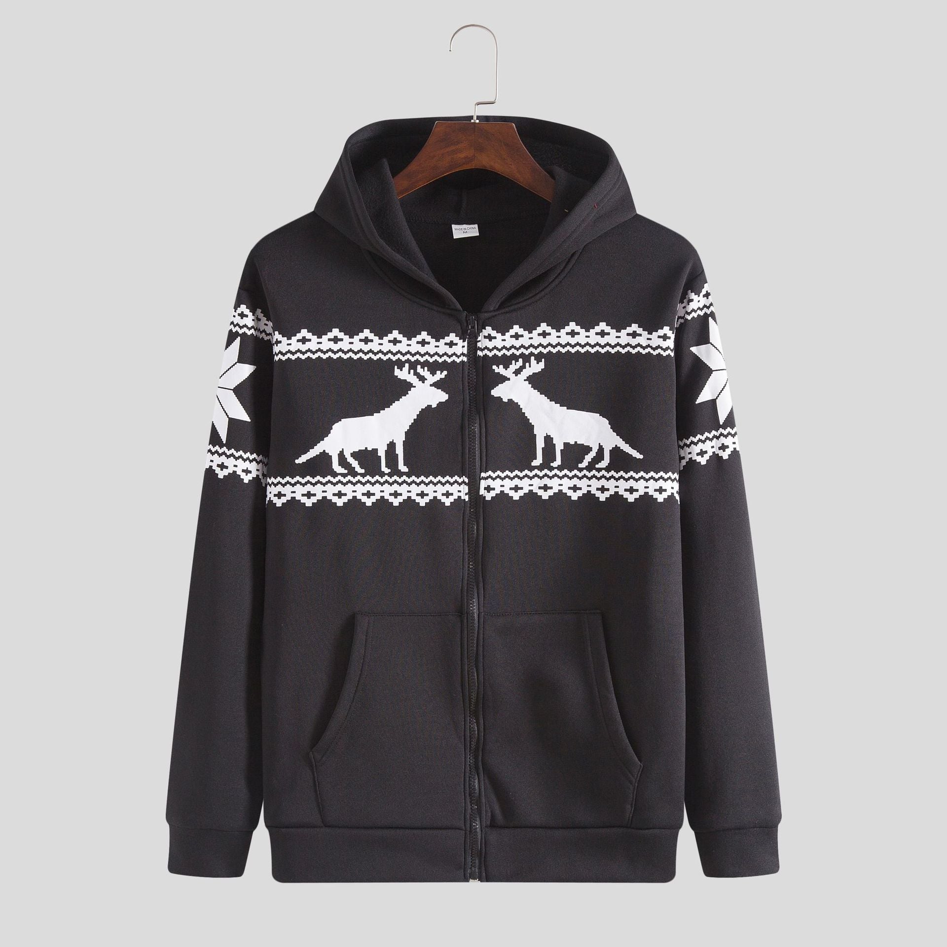 Herren Kapuzenjacke mit kunstvollem Rentier-Design und weichem Innenfutter