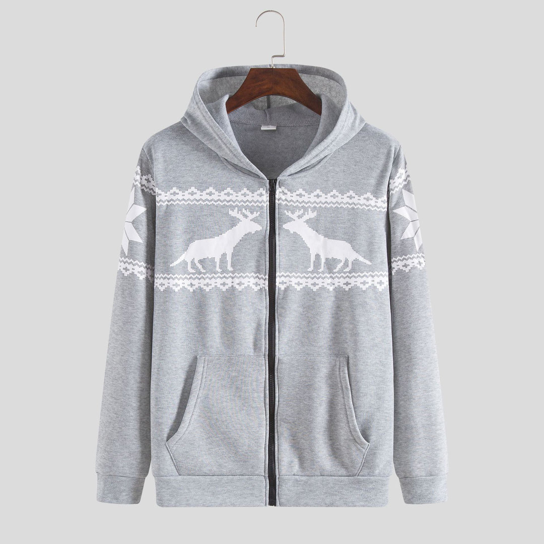 Herren Kapuzenjacke mit kunstvollem Rentier-Design und weichem Innenfutter R&B