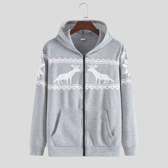 Herren Kapuzenjacke mit kunstvollem Rentier-Design und weichem Innenfutter R&B