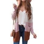 Damen Strickjacke mit modernen Farbblöcken und Taschen R&B