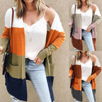 Damen Strickjacke mit modernen Farbblöcken und Taschen R&B
