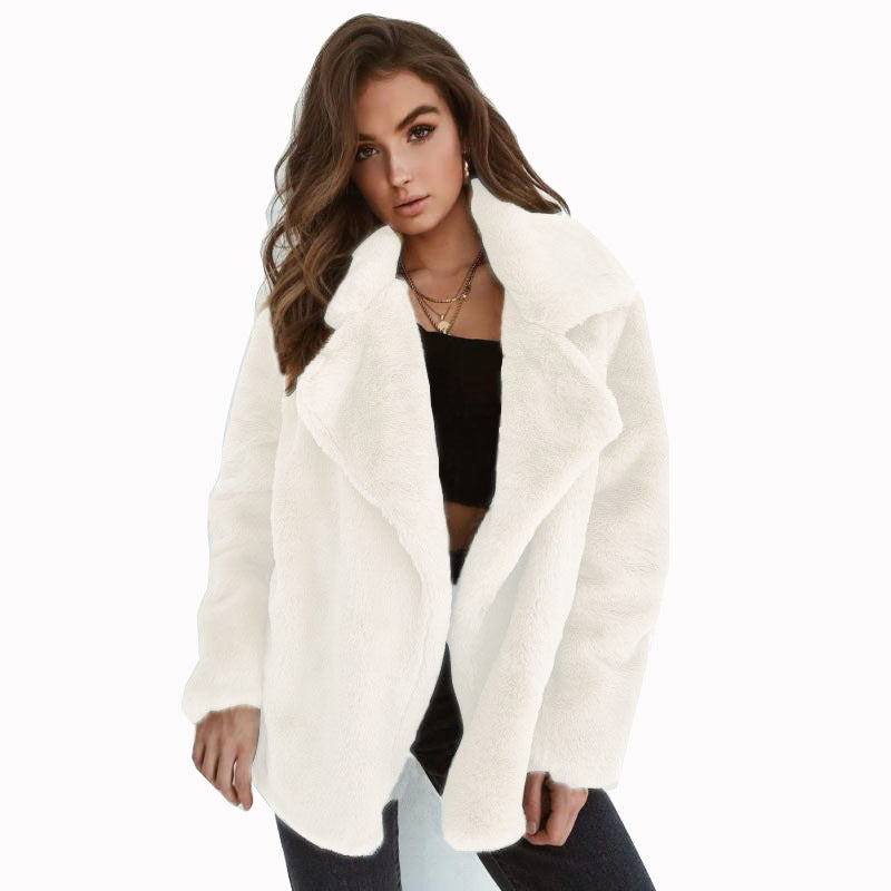 Damen Fleece-Mantel mit weitem Kragen und modischem Schnitt R&B