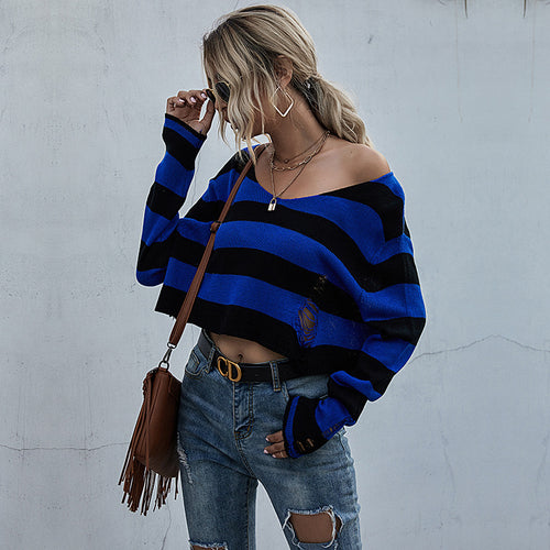 Damen lässiger Streifenpullover im Oversized Schnitt R&B