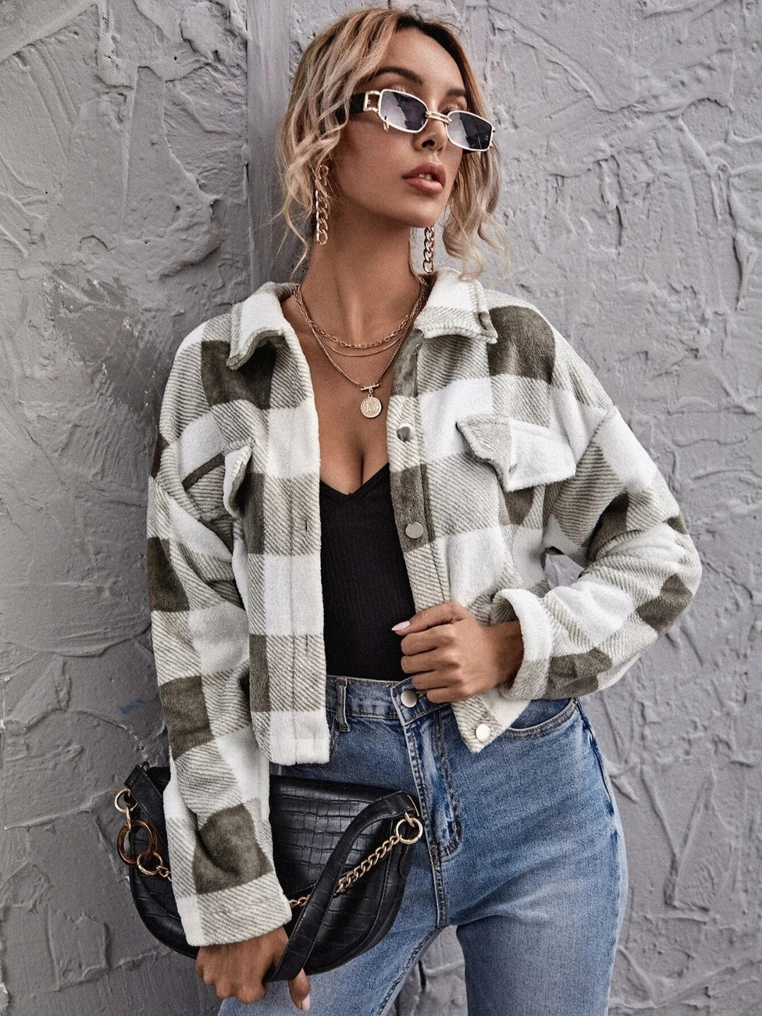R&B | Karierter Button-Down-Kragenjacke