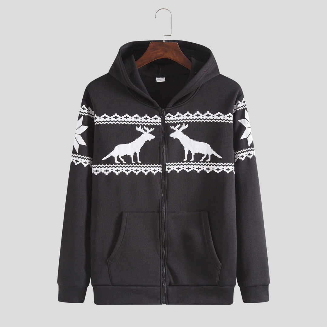Herren Kapuzenjacke mit kunstvollem Rentier-Design und weichem Innenfutter R&B