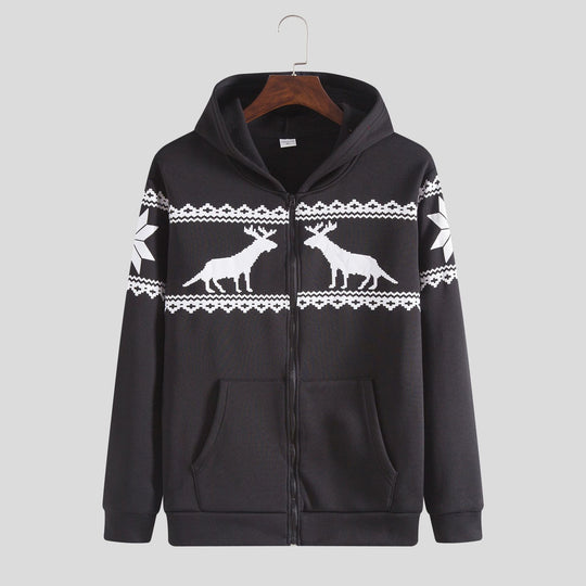 Herren Kapuzenjacke mit kunstvollem Rentier-Design und weichem Innenfutter R&B