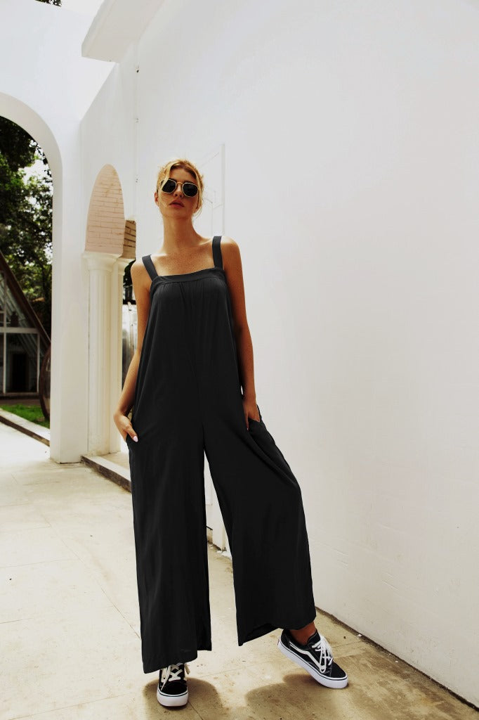 Damen Lässiger Jumpsuit mit weitem Bein und praktischen Taschen R&B