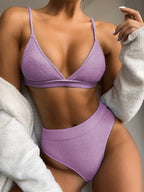 Damen Hochtailliertes Triangel-Bikini-Set mit Rippstruktur