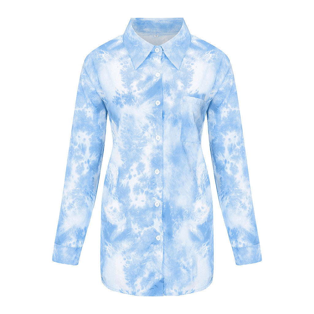 Damen Langarmhemd im kreativen Batikdesign mit Knopfleiste R&B
