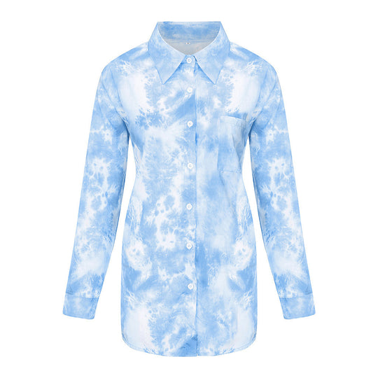 Damen Langarmhemd im kreativen Batikdesign mit Knopfleiste R&B