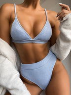 Damen Hochtailliertes Triangel-Bikini-Set mit Rippstruktur