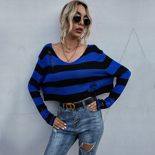 Damen lässiger Streifenpullover im Oversized Schnitt R&B