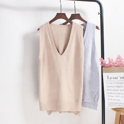 Damen Ärmelloses Stricktop mit V-Ausschnitt und Feinstrickstruktur R&B