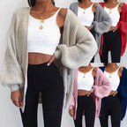 Damen Grobstrick-Cardigan mit weitem Schnitt und lässigen Puffärmeln