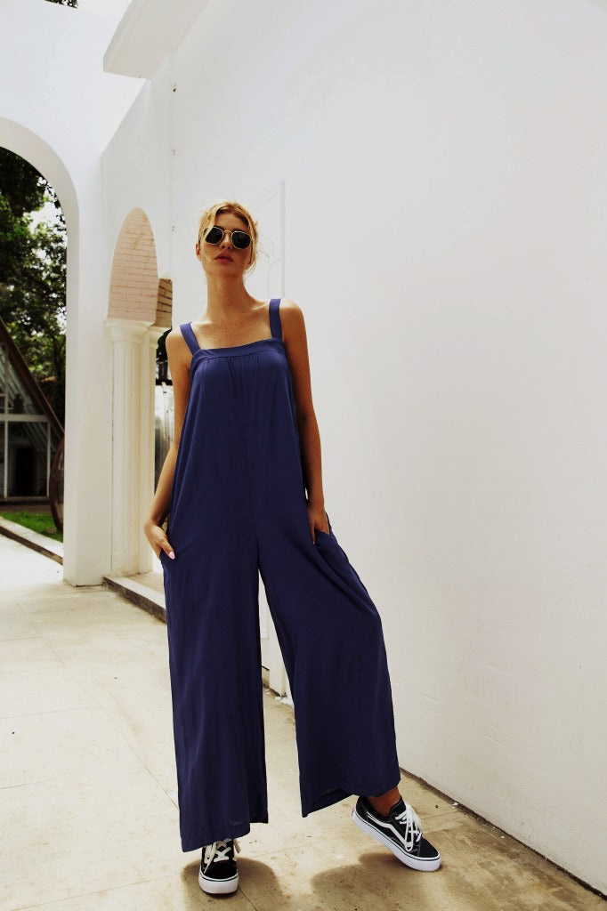 Damen Lässiger Jumpsuit mit weitem Bein und praktischen Taschen R&B