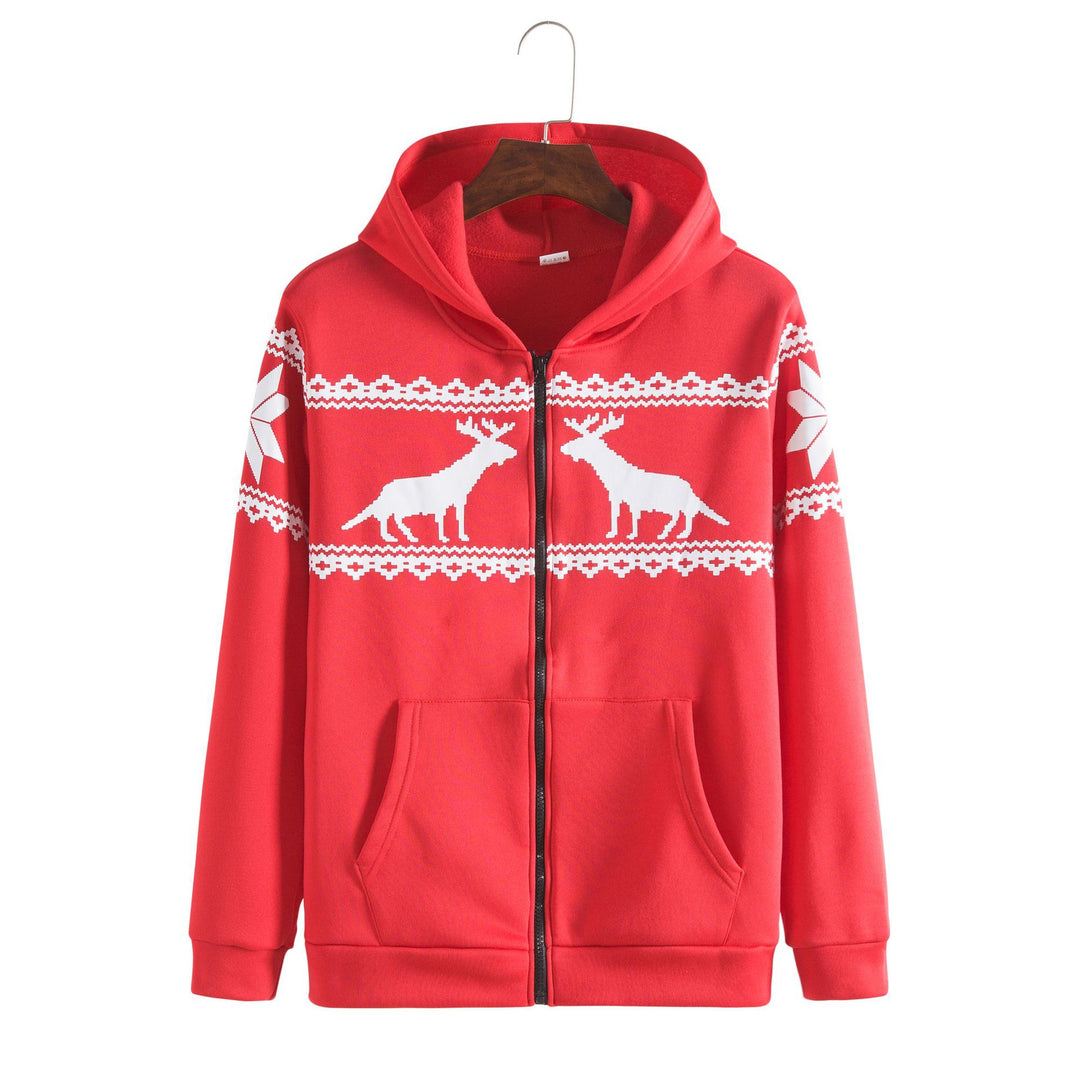 Herren Kapuzenjacke mit kunstvollem Rentier-Design und weichem Innenfutter R&B