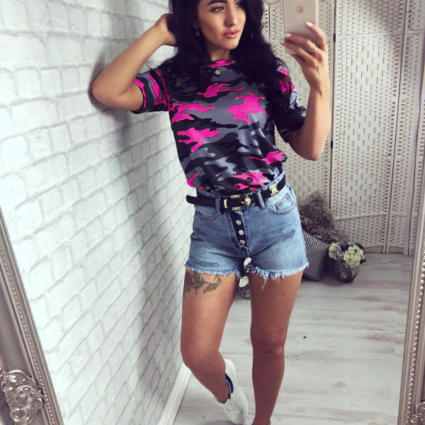 Damen Sportliches Camouflage-T-Shirt R&B