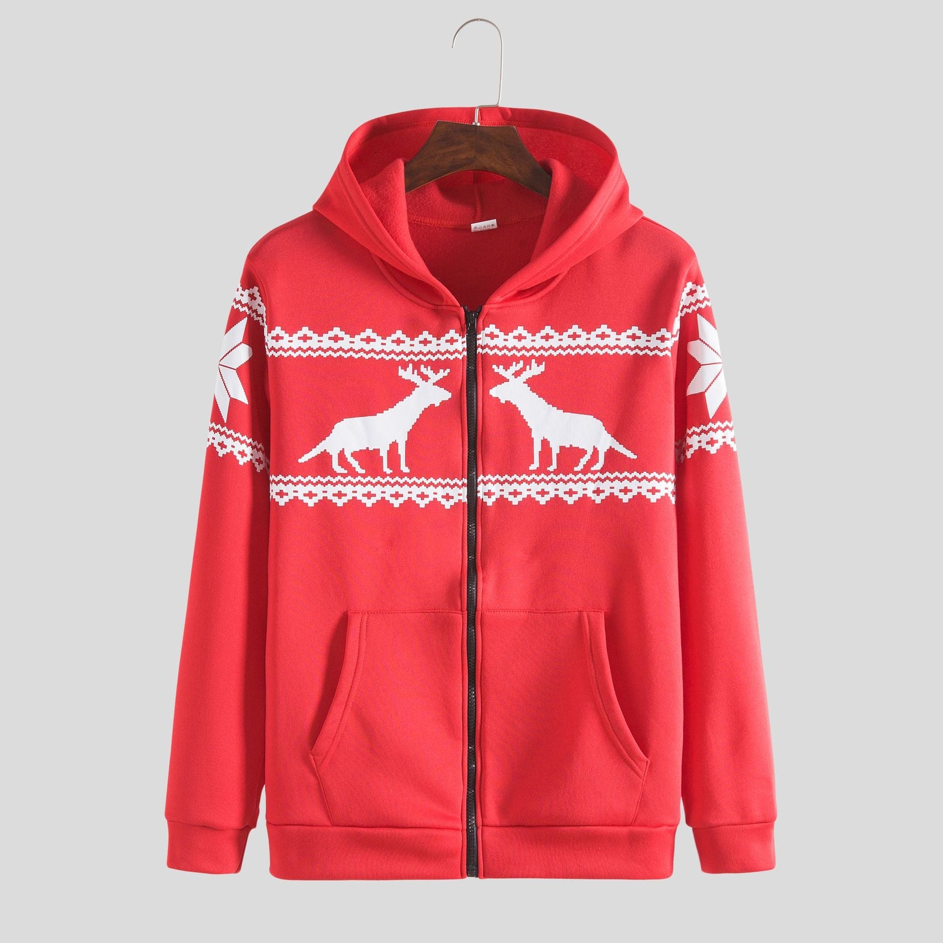 Herren Kapuzenjacke mit kunstvollem Rentier-Design und weichem Innenfutter
