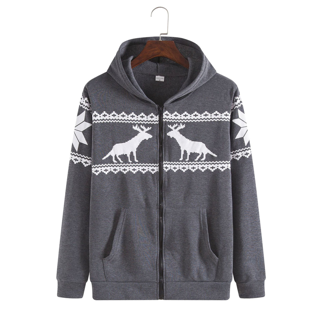 Herren Kapuzenjacke mit kunstvollem Rentier-Design und weichem Innenfutter R&B