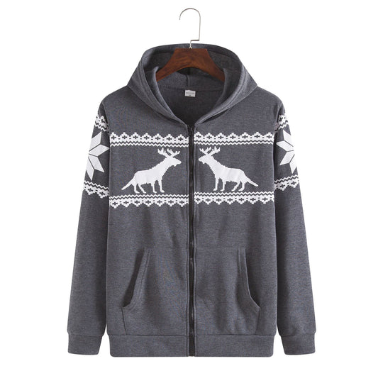 Herren Kapuzenjacke mit kunstvollem Rentier-Design und weichem Innenfutter R&B