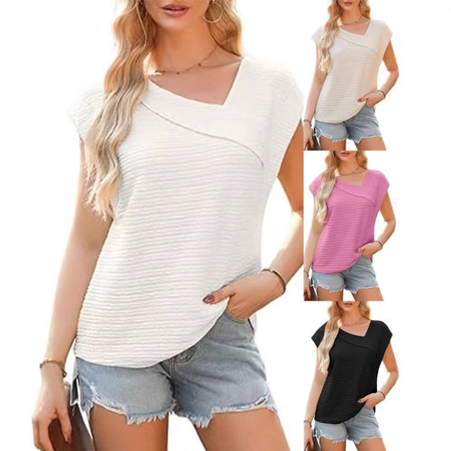 R&B | T-Shirt mit schrägem Ausschnitt und kurzen Ärmeln
