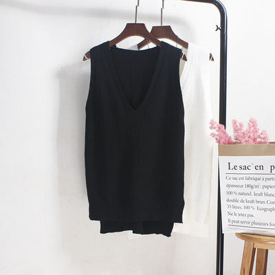 Damen Ärmelloses Stricktop mit V-Ausschnitt und Feinstrickstruktur R&B