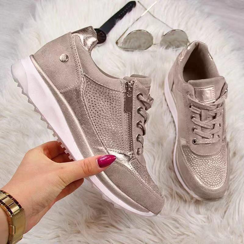 Damen Sportliche Sneakers mit atmungsaktiver Mesh-Oberfläche und modischem Reißverschluss R&B