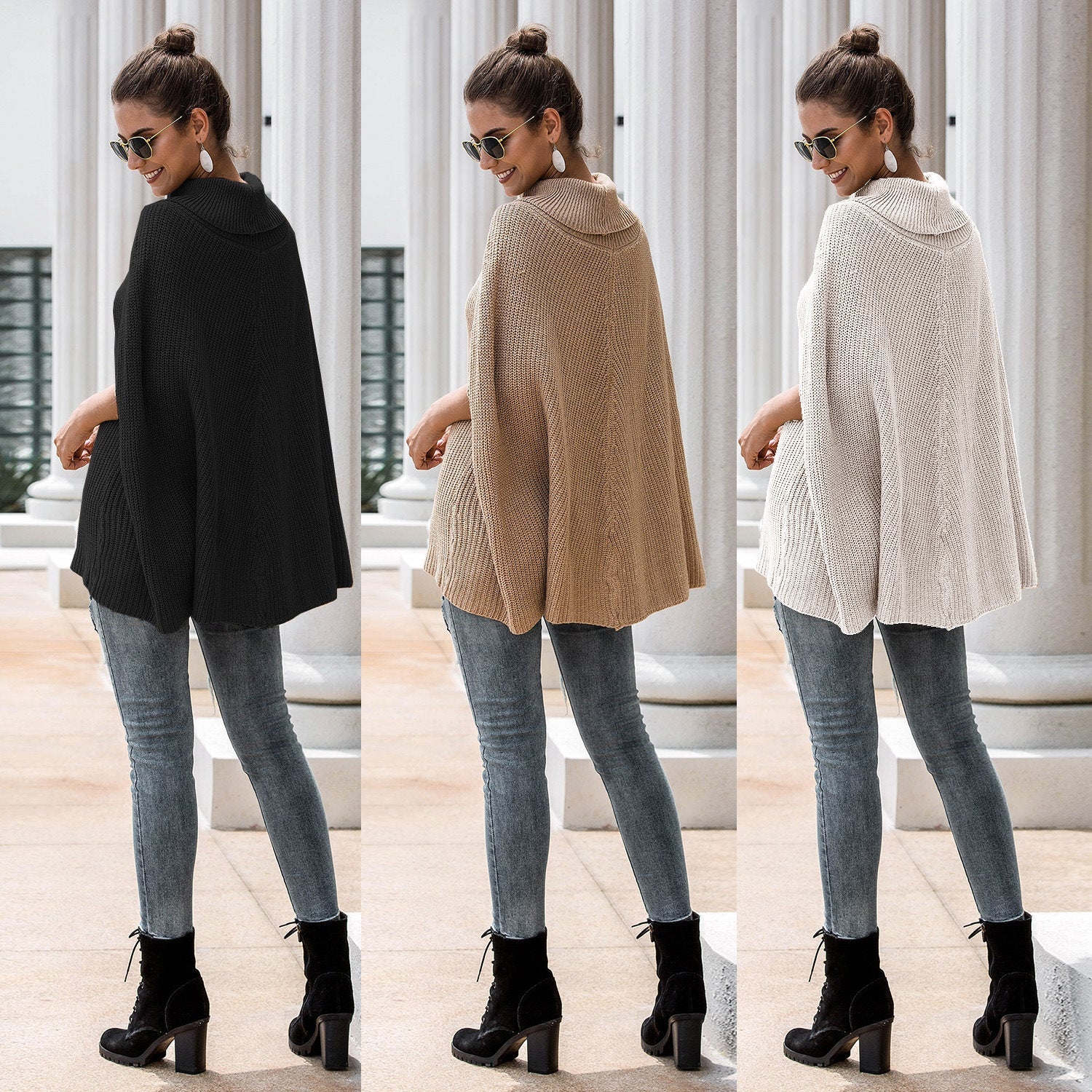 Damen Cape-Pullover mit strukturiertem Design und weitem Schnitt