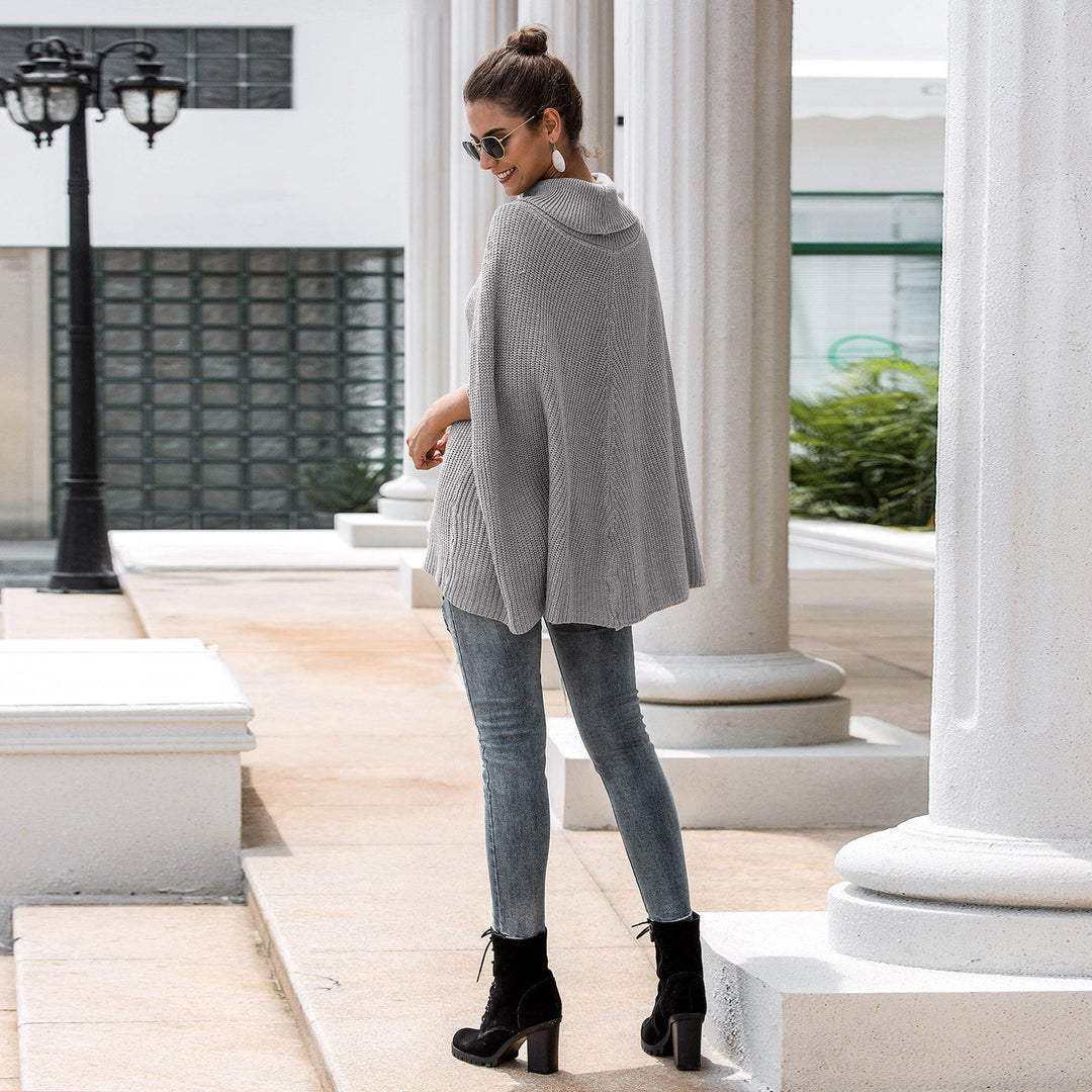 Damen Strickponcho mit stiltauglichem Rollkragen und offenen Ärmeln R&B