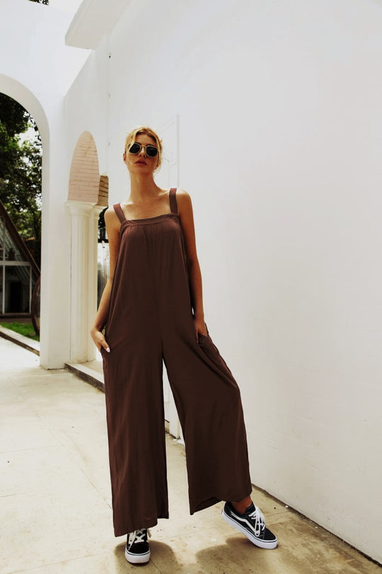 Damen Lässiger Jumpsuit mit weitem Bein und praktischen Taschen R&B