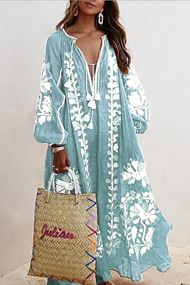 Langes Kleid im Bohemian-Stil mit Blumendruck