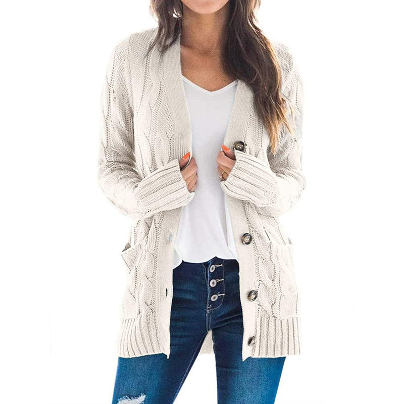 Damen Strickjacke mit dekorativen Zopfmuster und praktischen Taschen