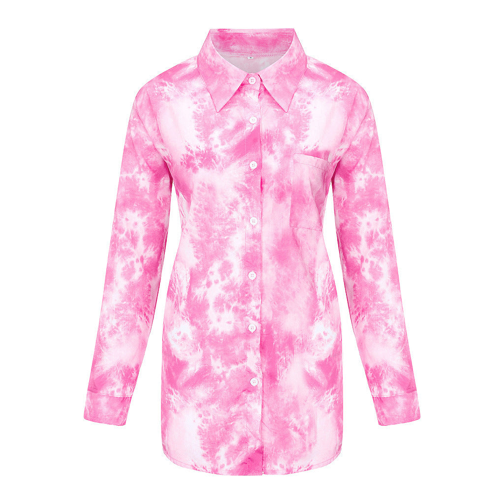 Damen Langarmhemd im kreativen Batikdesign mit Knopfleiste R&B