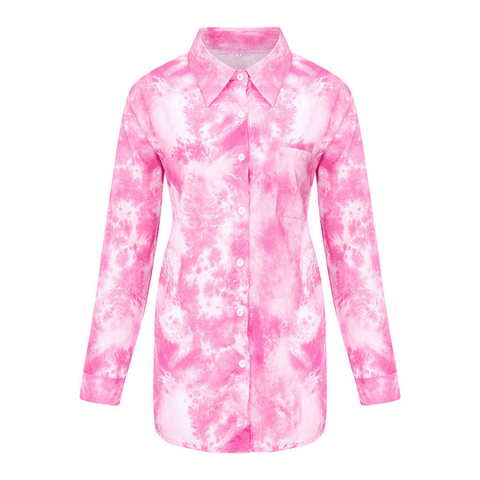 Damen Langarmhemd im kreativen Batikdesign mit Knopfleiste R&B