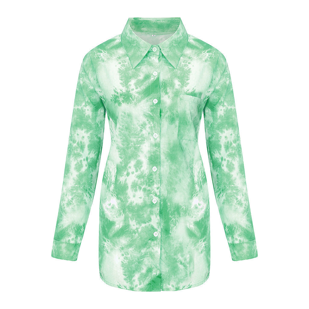 Damen Langarmhemd im kreativen Batikdesign mit Knopfleiste R&B