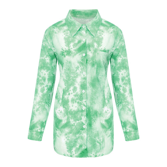 Damen Langarmhemd im kreativen Batikdesign mit Knopfleiste R&B