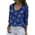 Damen nan lockere Longbluse mit Schmetterlingsprint und Hemdkragen R&B