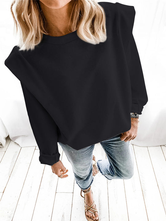 Damen Oversize Pullover mit lässigen Puffärmeln und komfortablem Rundhalsausschnitt R&B