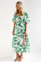 R&B | Real Love Print Puffärmel Maxi Kleid